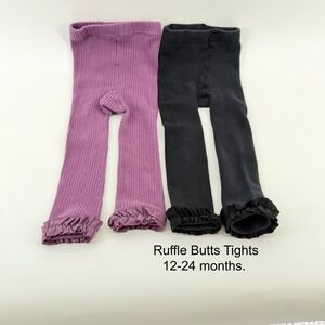 Ruffle Butts Tights Black Purple Ribbed Ruffle Bottom Kids 12-24 Months